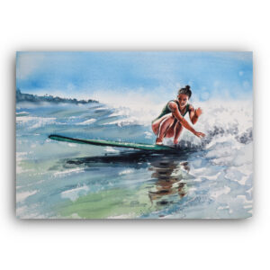 Green surfboard - Original watercolor - 36x26cm