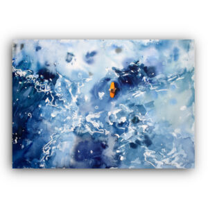 Surfer aerial view - Original watercolor - 36x26cm