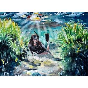 Freediving in Sea Grass Print