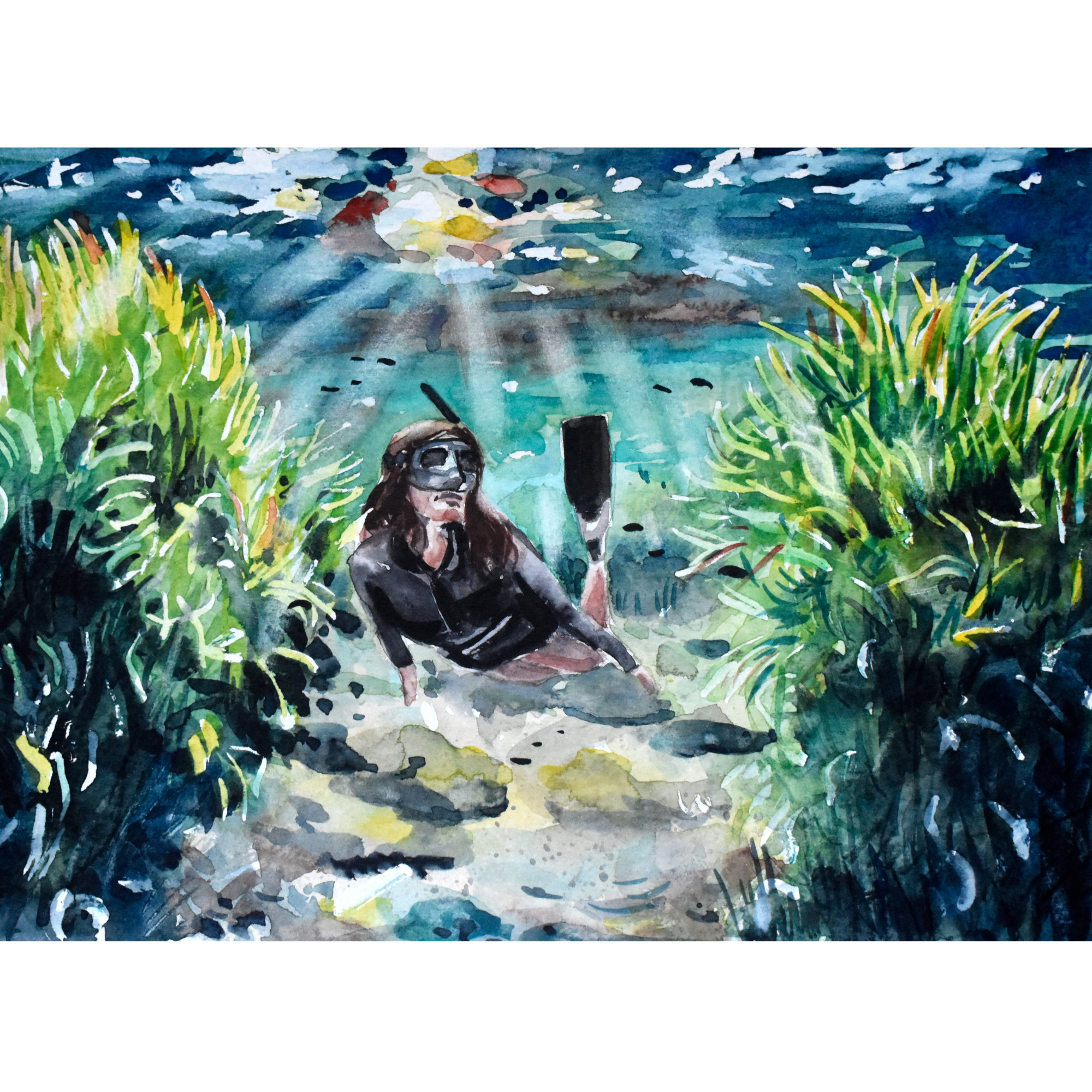 Freediving in Sea Grass Print